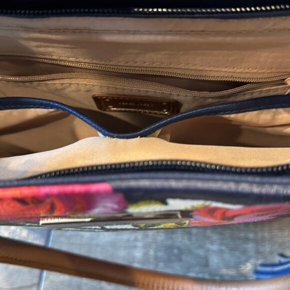 Nine West Blue Striped Floral Large Purse Tote Bag - Picture 6 of 8